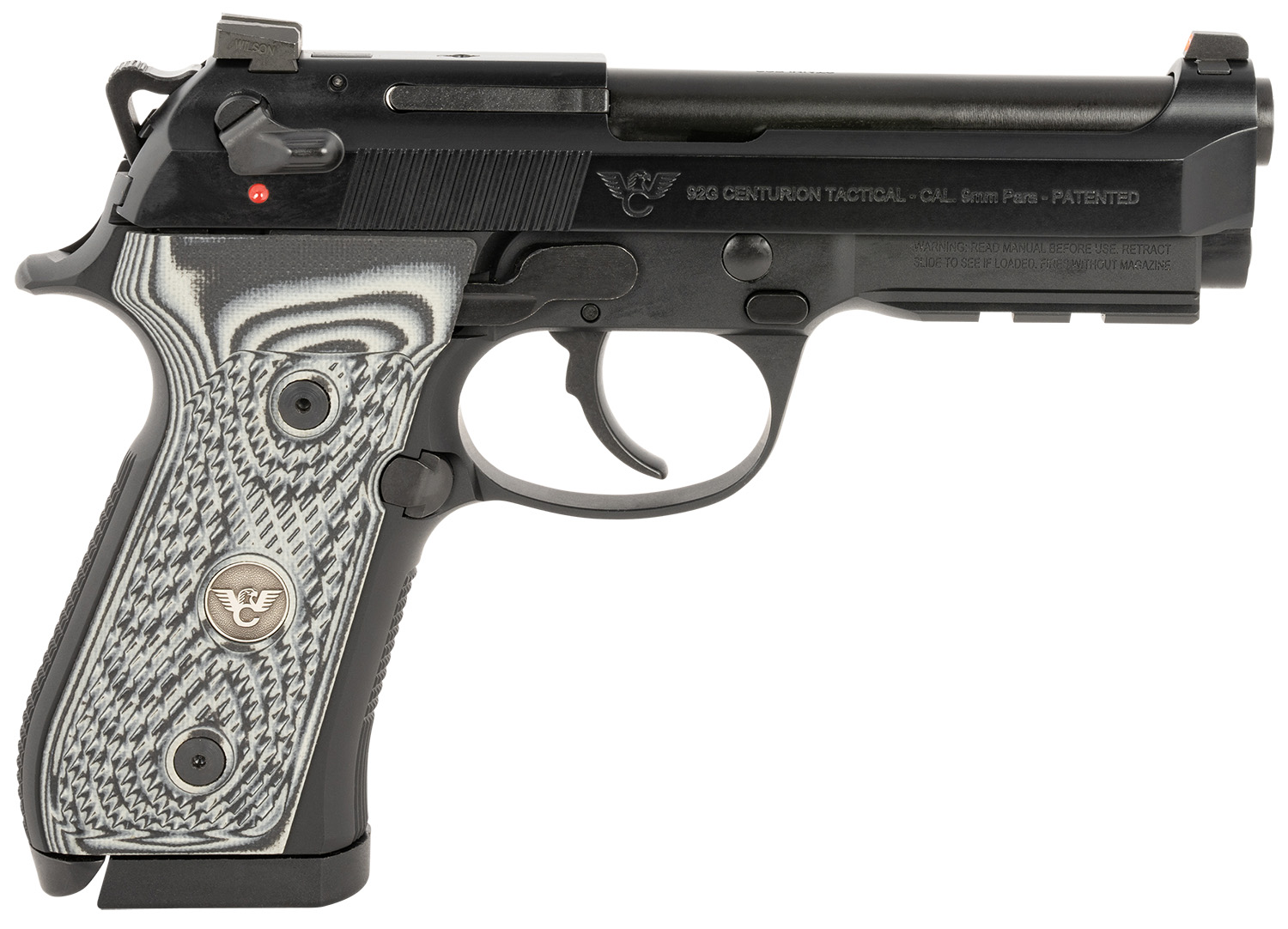 Wilson Combat BER-92CT-9 92G Centurion 9mm Luger 20+1 4.25" Target Crown Barrel, Black Steel Serrated Slide, Black Steel Frame w/Picatinny Rail, Black/Gray G10 Grip, Ambidextrous