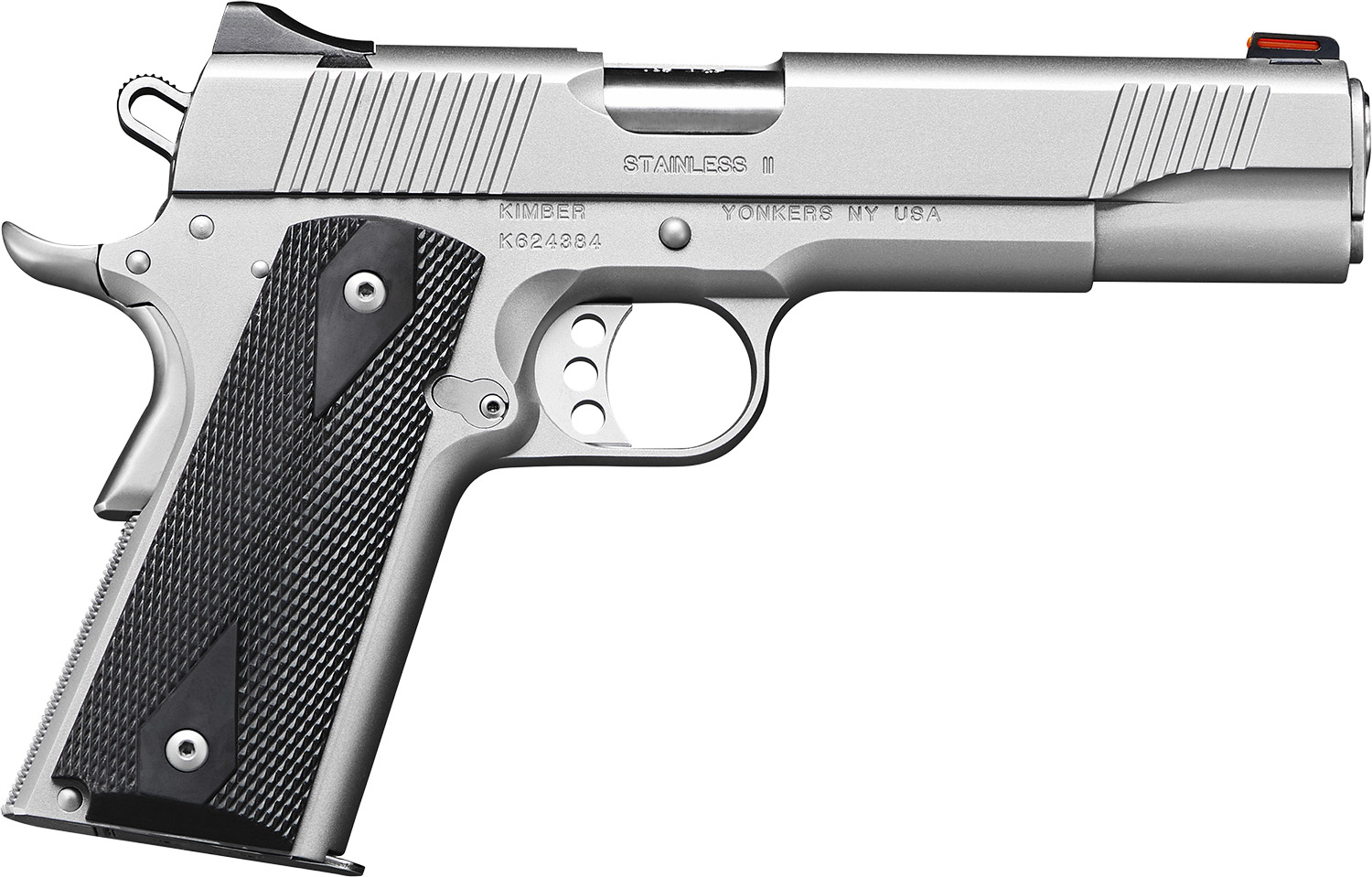 Kimber Mfg.,inc 3200007CAB Stainless II (CA) 45 ACP 7+1 5" Front Serrations Stainless Steel Slide Satin Silver Black Synthetic Double Diamond Checkering Grip