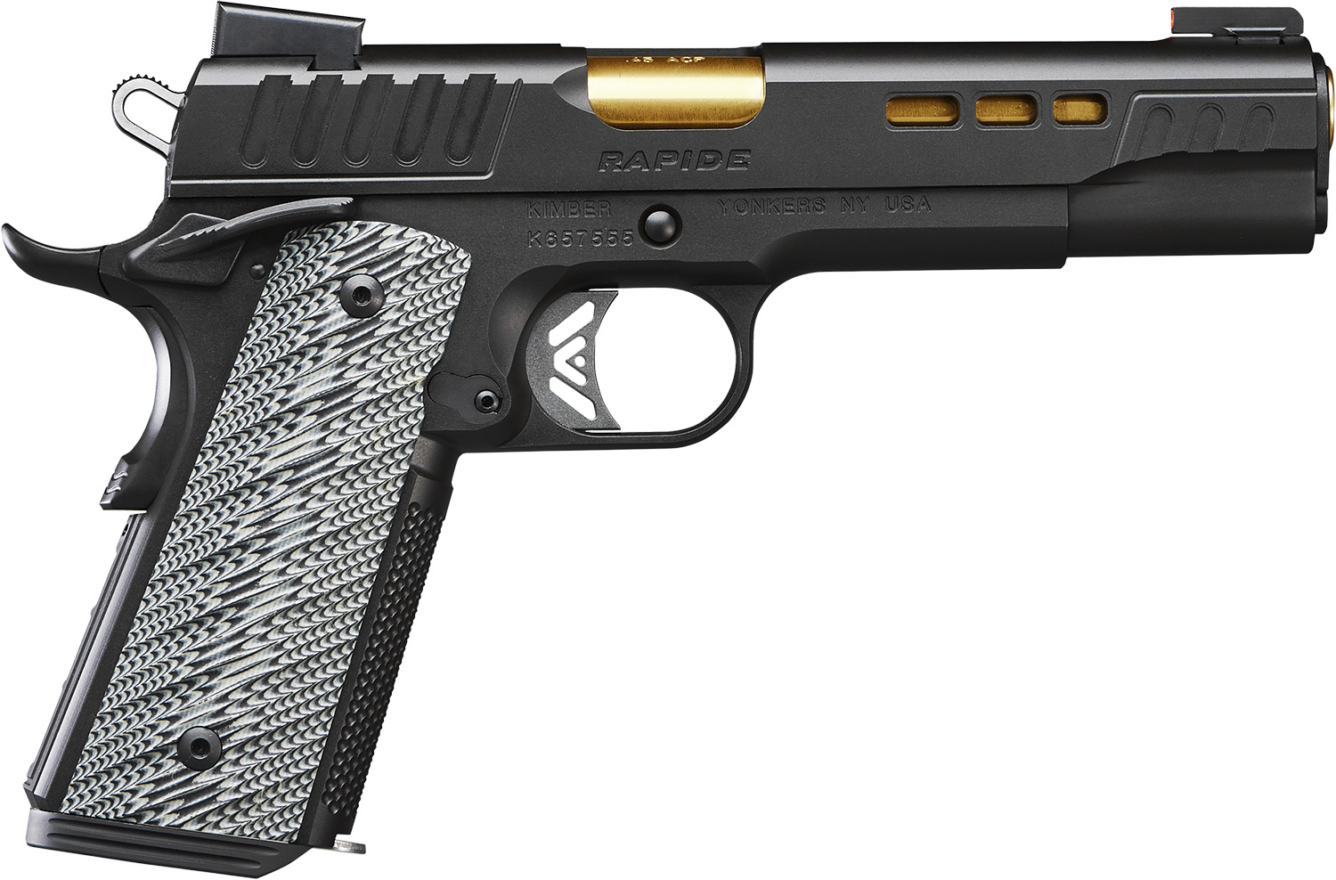 Kimber Mfg.,inc 3000384 Rapide 10mm 8+1 5" Gold TiN Steel Barrel, KimPro II Black Lightening Cut/Serrated Stainless Steel Slide, Kimpro II Black Steel Frame w/Beavertail, G10 Grip