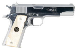 Iver Johnson Arms 1911A138CHRWP   38 Super 8+1 5" Stainless Steel Barrel, Bright Polish Chrome Serrated Stainless Steel Slide, Pearl Grips