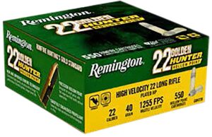 REMINGTON GOLDEN HUNTER 22LR 40GR PLATED HOLLOW POINT 550 RD/BX 12 BX/CS