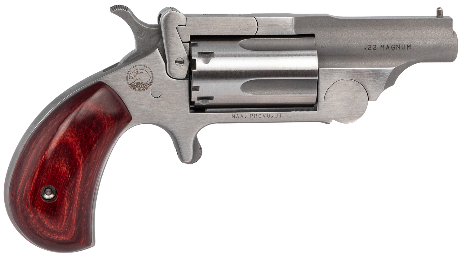 North American Arms 22MCR Ranger II Conversion 22 LR/22 WMR 5 Shot 1.63" Stainless Steel Barrel, Satin Stainless Steel Frame, Stainless Cylinder, Rosewood Birdshead Grip, Exposed Hammer