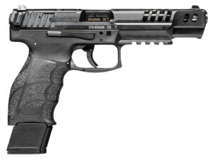 HK 81000553 VP9 Match 9mm Luger 20+1 5.51" Polygonal Rifled Barrel, Black Optic Ready/Serrated w/Ports Slide & Frame w/Picatinny Rail, Black Finger Grooved Polymer Grips, Ambidextrous