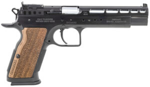 Tanfoglio IFG TFGOLDM9 Gold Match  9mm Luger Caliber with 6" Barrel, 16+1 Capacity, Overall Matte Black Finish Steel Beavertail Frame, Ported Slide & Wood Grip