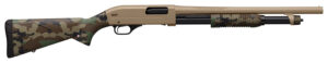 Winchester Repeating Arms  SXP Defender 20 Gauge 3" 5+1 (2.75") 18" Barrel, FDE Drilled & Tapped Rec, Woodland Camo Textured Stock, Tactical  Ribbed Forearm, Inflex Recoil Pad