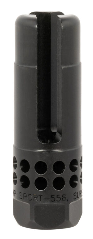 SureFire WARCOMPSPORT5561228 Warcomp Sport Flash Hider 22 Cal (5.56mm) 1/2"-28 tpi, Open Tine 3-Prong, Ported Black Stainless Steel for AR/M4-Platform