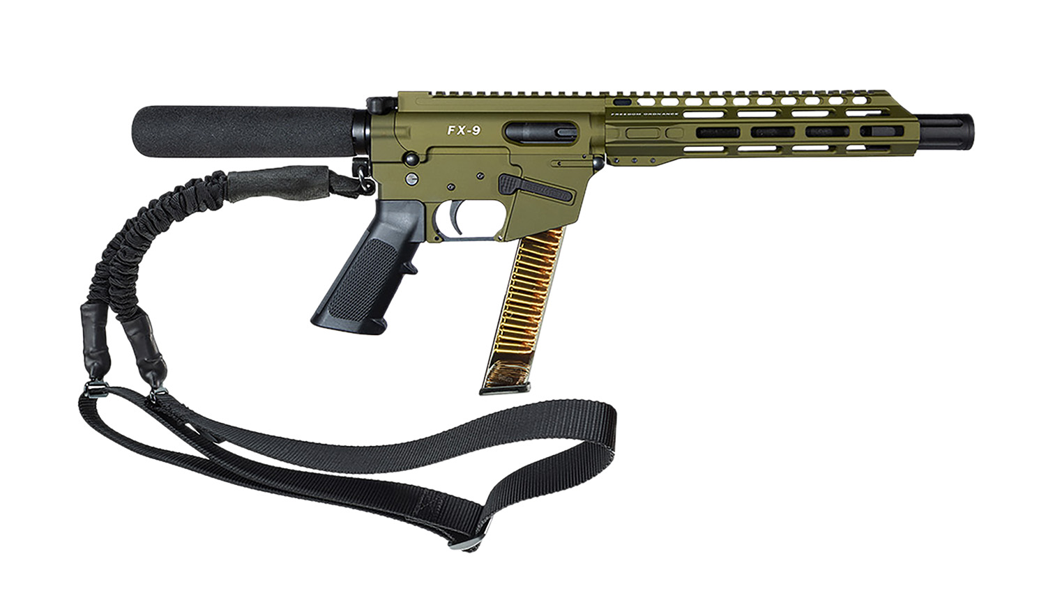 FREEDOM ORDNANCE FX9P10T-ODG FX9 9mm Luger 31+1 10" Black Nitride Stainless Steel Barrel, M-LOK Handguard, Black Anodized Aluminum Picatinny Rail Receiver, OD Green Pistol Tube, AR15 Grip, Right Hand