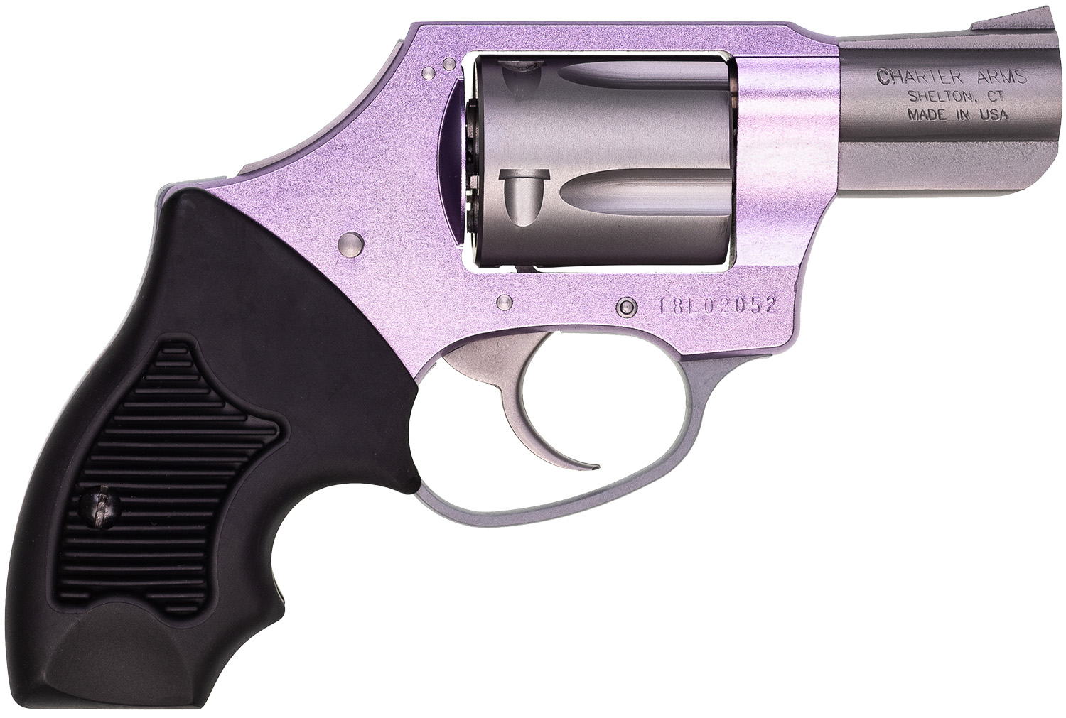 Charter Arms 53841 Undercover Lite Lavender Lady Small 38 Special 5rd 2" Stainless Steel Barrel & Cylinder, Lavender Aluminum Frame, Black Finger Grooved Rubber Grip, Concealed Hammer