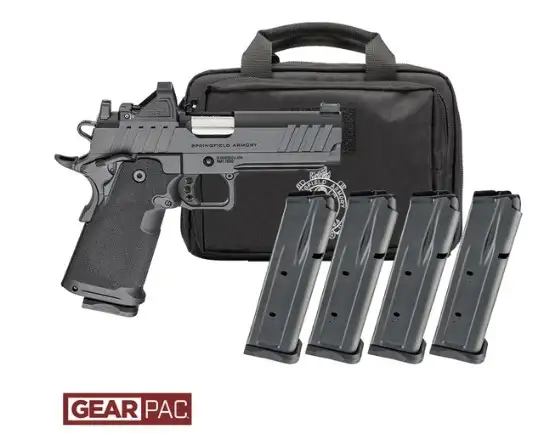 SPRINGFIELD ARMORY 1911 DS PRODIGY AOS 4.25" U NOTCH FIBER OPTIC, VIRIDIAN RFX11,BAG, 4 MAGS