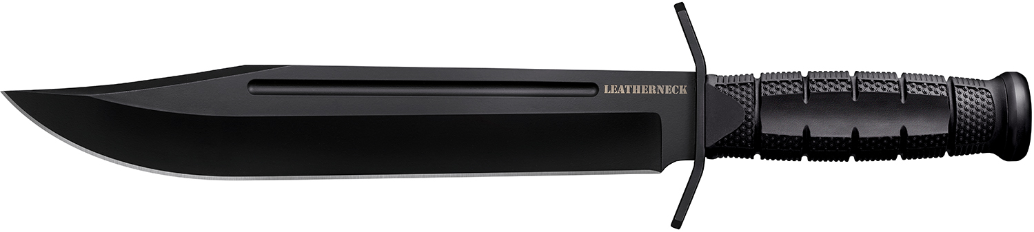 Cold Steel CSFXLTHRNK Leatherneck 10.50" Fixed Bowie Plain Non-Reflective Black D2 Steel Blade/ 4.75" Black w/Curved Quillons Kray-Ex Handle