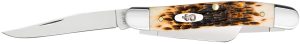 Case 00042 Stockman  Medium 2.57"/1.88"/1.71" Folding Clip Point/Sheepsfoot/Spey Plain Mirror Polished Tru-Sharp SS Blade Peach Seed Jigged Amber Bone Handle
