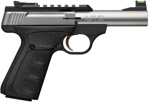 Browning 051605490 Buck Mark Plus Micro Bull 22 LR 10+1 4" Stainless Bull Barrel, Stainless Serrated Slide w/Picatinny Rail, Matte Black Alloy Steel Frame, Black Overmolded UFX Grip