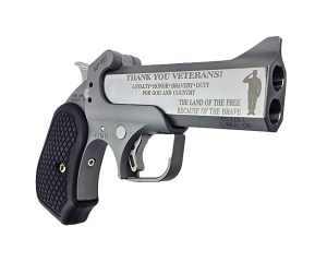 Bond Arms BA30THVET-45LC/410 30th Vet 45 Colt (Long Colt)/410 Gauge 2 Shot 4.25" Engraved Matte Barrel, Rough Matte Stainless Steel Frame, Black Grips