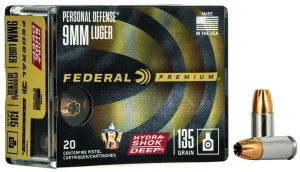 FEDERAL 9MM LUGER 135GR HYDRA-SHOK DEEP HP 20 RD/BX 10 BX/CS