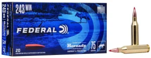 FEDERAL 243 WIN 75GR HORNADY V-MAX 20 RD/BX 10 BX/CS