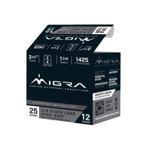 Migra Steel Waterfowl Stacked Shotshells 12ga 3.5" 1-3/8oz 1425 fps #2 & #4 25/ct