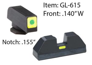 Ameriglo Glock CAP Sight Set For Glock 20 21 29 30 31 32 36 40 41 - Green Tritium Lime Green Lumisquare Outline Front/Rear