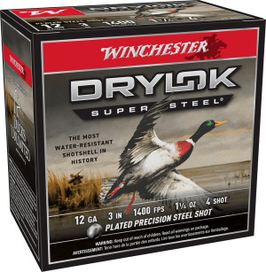 WINCHESTER DRYLOK SUPER STEEL 12 GA 3" #4  1-1/4 OZ 25 RD/BX 10 BX/CS