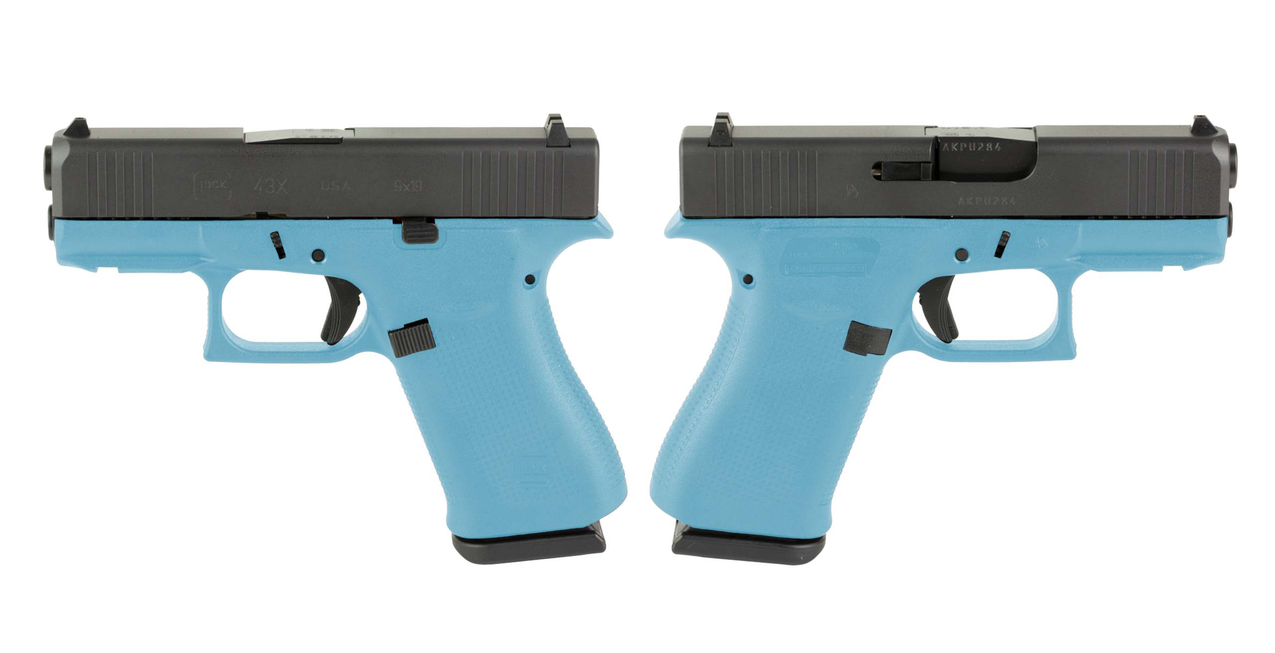 GLOCK G43X 9MM PISTOL 3.41" TIFFANY BLUE NIGHT SIGHTS 2-10RD MAGS