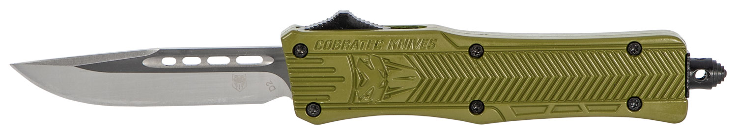 CobraTec Knives SODCTK1SDNS CTK-1 Small 2.75" OTF Drop Point Plain D2 Steel Blade/OD Green Aluminum Handle Features Glass Breaker Includes Pocket Clip