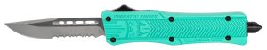 CobraTec Knives STFCTK1SDS CTK-1  Small 2.75" OTF Drop Point Part Serrated D2 Steel Blade/ Tiffany Blue Aluminum Handle Features Glass Breaker Includes Pocket Clip