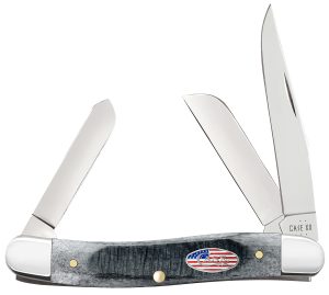 Case 53061 Stockman Stars & Stripes Medium 2.57"/1.88"/1.71" Folding Clip Point/Pen/Sheepsfoot Plain Mirror Polished Tru-Sharp SS Blade, Sawcut Jig Gray Bone Handle, American Flag Shield