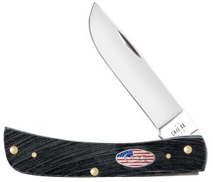 Case 53062 Sod Buster Stars & Stripes 3.70" Folding Skinner Plain Mirror Polished Tru-Sharp SS Blade, Sawcut Jig Gray Bone Handle, American Flag Shield