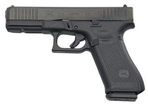 Glock PV1750201 G17 V Standard Frame 9mm Luger 10+1 4.49" Black GMB Barrel, Black nDLC Steel Serrated Slide, Black Polymer Frame w/Accessory Rail, Textured Polymer Grip, Ambidextrous