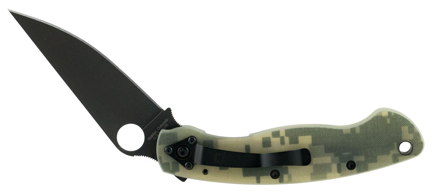 Spyderco C36GPCMOBK Military 4" Folding Modified Clip Point Plain Black DLC CPM S30V SS Blade Camo G10 Handle Includes Pocket Clip