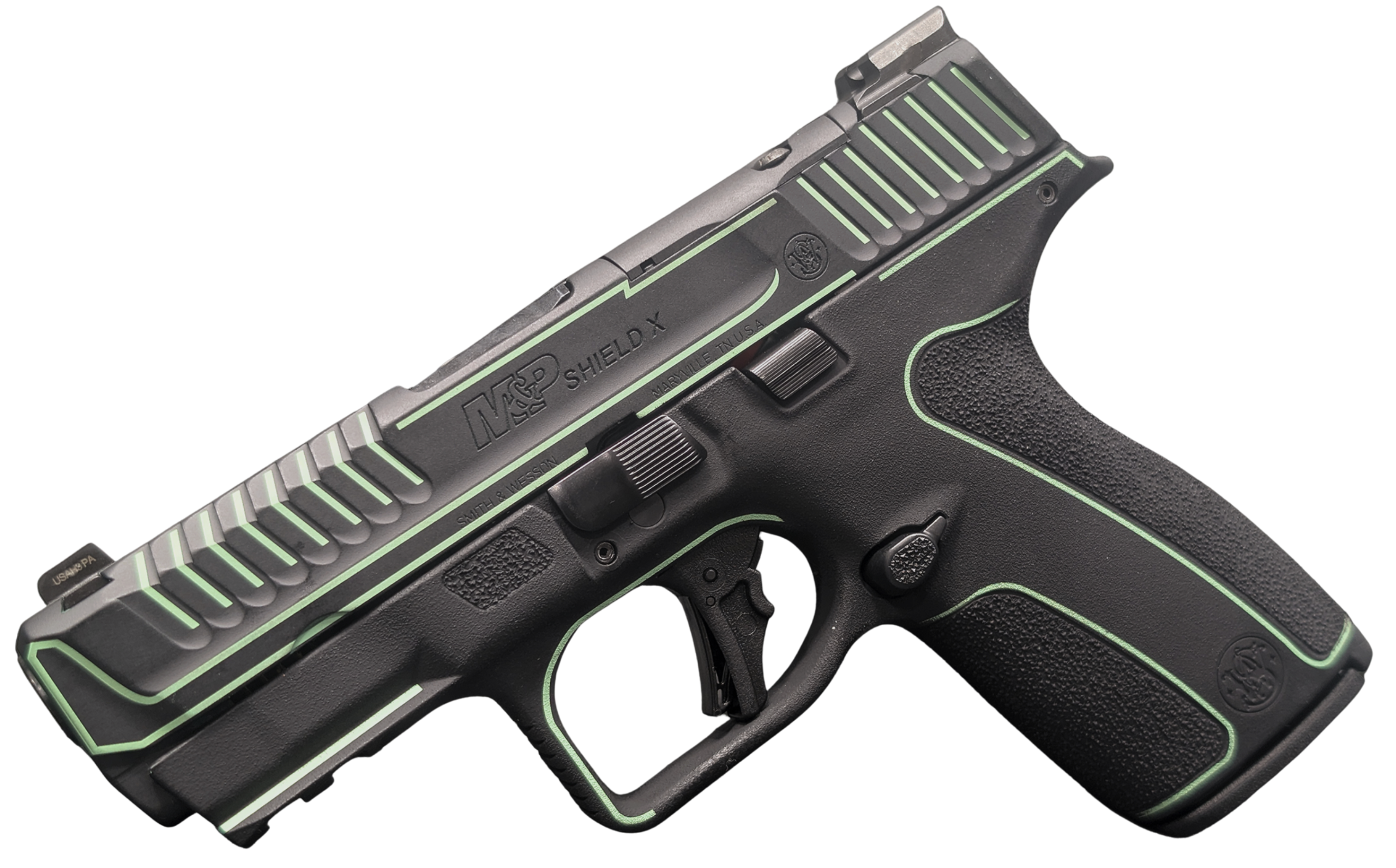 SMITH & WESSON M&P 9 SHIELD X NTS BLACK/LIME GREEN PISTOL 3.6" N.S. 1-13RD, 1-15RD MAG
