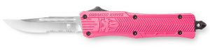 CobraTec Knives SPKCTK1SDS CTK-1 Small 2.75" OTF Drop Point Part Serrated D2 Steel Blade/ Pink Aluminum Handle Features Glass Breaker Includes Pocket Clip