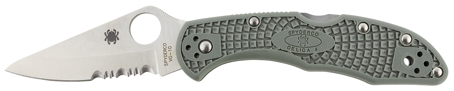 Spyderco C33PSFG Delica 4 Lightweight 2.88" Folding Drop Point Part Serrated VG-10 SS Blade Foliage Green Bi-Directional Texturing FRN Handle Includes Pocket Clip