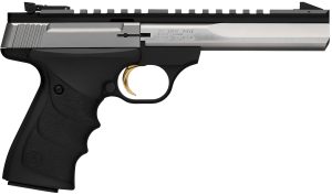 Browning 051507490 Buck Mark Contour 22 LR 10+1, 5.50" Polished Flats Contoured Barrel, Matte Stainless Serrated w/Picatinny Rail Slide, Matte Black Anodized Frame, Black URX Grip, Ambidextrous