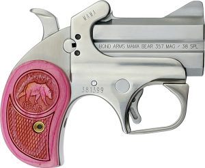 Bond Arms BAMB Mama Bear 357 Mag/38 Special 2rd 2.50" Stainless Steel Double Barrel & Frame, Auto Extractors & Rebounding Hammer, Blade Front/Fixed Rear Sights, Pink Wood Grip, Manual Safety