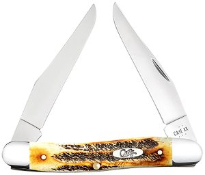 Case 65346 Muskrat  2.90" Folding Clip Point Plain Polished Tru-Sharp SS Blade, Burnt Dark Amber 6.5 BoneStag Handle