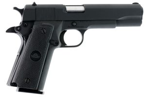 Rock Island 51453 GI Standard FSHC *CA Compliant 45 ACP Caliber with 5" Barrel, 10+1 Capacity, Overall Black Parkerized Finish Steel, Beavertail Frame, Serrated Slide & Black Rubber Grip