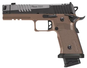 SIG SAUER P211 COMBAT 9MM PISTOL 4.4" MACH3D COMP, SAO, COYOTE G10 GRIP, 1-23RD 2-21RD MAGS