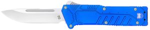 CobraTec Knives BLUSFDNS Special Forces  3.25" OTF Drop Point Plain Satin D2 Steel Blade, 4.75" Blue Textured Anodized Aluminum Handle