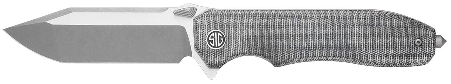 Sig Sauer Knives VA9SBT Validus 3.78" Folding Modified Tanto Plain Dark Acid Stonewash/Satin M390 Steel Blade, 4.76" Salt & Pepper Canvas Micarta Handle