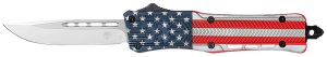 CobraTec Knives SUSACTK1SDNS CTK-1 American Flag Small 2.75" OTF Drop Point Plain D2 Steel Blade, 4.25" Red/White/Blue Flag Cerakote Aluminum Alloy Handle