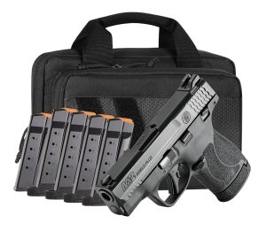 Smith & Wesson 14750 M&P Shield Plus Bundle Micro-Compact 9mm Luger 13+1, 3.10" Black Armornite Stainless Steel Barrel & Serrated Slide, Matte Black Polymer Frame, Thumb Safety, 6 Mags & Bag