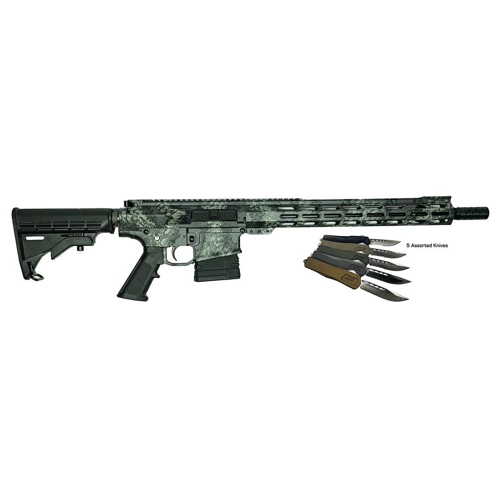 Great Lakes AR-15 Rifle .308 Win 20rd Magazine 16" Barrel Lichen Grey with 5 OTF 3-1/2" Blade Knives
