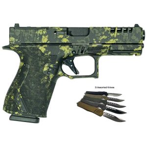 Great Lakes Striker Handgun Combo 9mm Luger 15rd Magazines (2) 4" Barrel Lichen Black OR with 3 OTF 3-1/2" Blade Knives