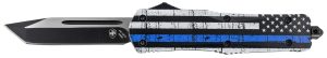 Templar Knife LBTB231 Gen II Back The Blue Large 3.50" OTF Tanto Plain Black Oxide Stonewashed 440C SS Blade, 5.25" Black & White w/Blue Line Aluminum Handle, Glass Breaker