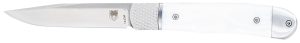 CobraTec Knives CTTHRWTABA154CM Trapper  Small 3.13" Folding Plain 154CM SS Blade, 4.25" White Abalone Scales Handle