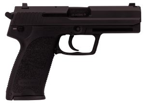 HK 81000326 USP V7 LEM 45 ACP Caliber with 4.41" Barrel, 12+1 Capacity, Overall Black Finish, Serrated Trigger Guard Frame, Serrated Steel Slide &  Polymer Grip Includes 2 Mags