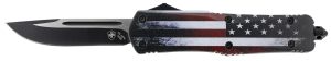Templar Knife LUS331 Gen II US Flag Large 3.50" OTF Drop Point Plain Black Oxide Stonewashed 440C SS Blade, 5.25" US Flag Aluminum Handle, Glass Breaker