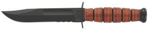 Ka-Bar 1252 USMC  5.25" Fixed Clip Point Part Serrated Black 1095 Cro-Van Blade, Brown Leather Handle, Includes Sheath