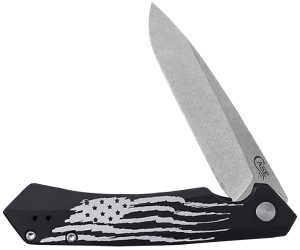 Case 10857 Kinzua Folding Spear Point Plain Stonewashed S35VN SS Blade, Black Anodized w/US Flag Aluminum Handle