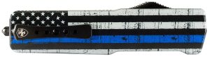 Templar Knife LABTB52 Premium LW We Back You Large 3.50" OTF Tanto Part Serrated Black Oxide Stonewashed D2 Steel Blade, 5.25" Black & White w/Blue Line Aluminum Handle